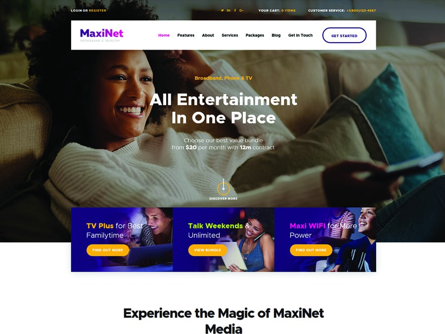MaxiNet | Broadband & Telecom WordPress Theme
