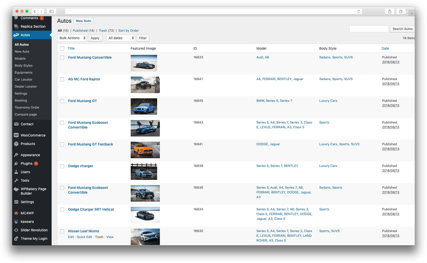Auto dealer listing