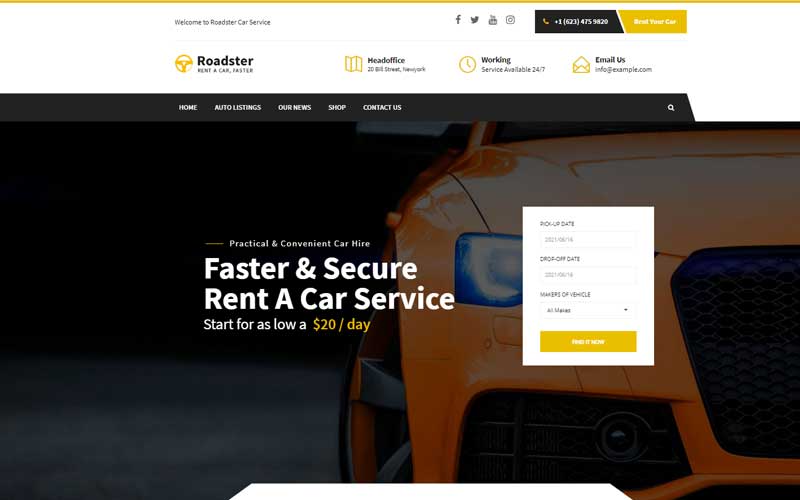 Roadster - Car Rental WordPress Theme